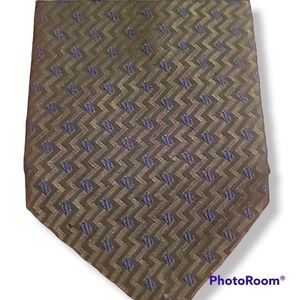Giorgio Armani Cravatte Metallic Green Blue Zigzag Wool Silk Blend Tie